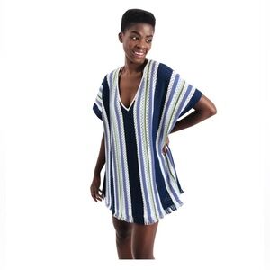 Echo New York Baja Blue Stripe Knit Poncho, NWT swim cover up